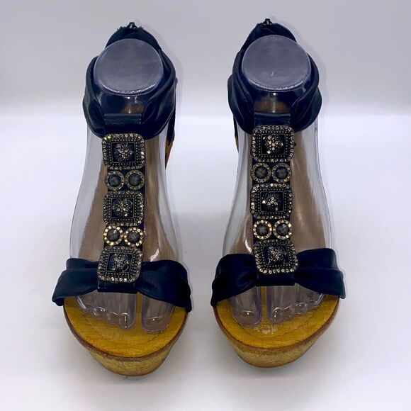 ✨Patrizia by Spring Step Pegacon Black Embellished
Wedge Sandals✨ - Picture 1 of 12